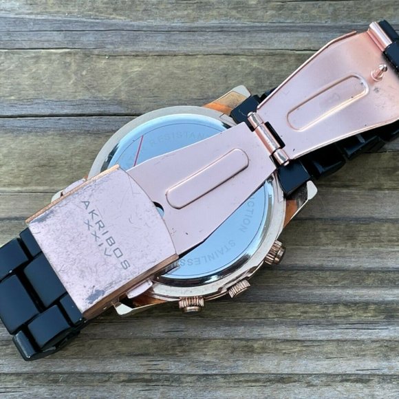Akribos XXIV Ladies Wrist Watch Black/Gold Tone Analog Multi Function Watch - Picture 6 of 11